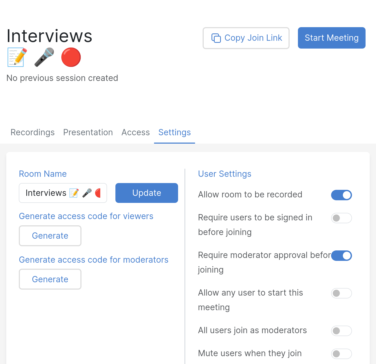 interviews room settings